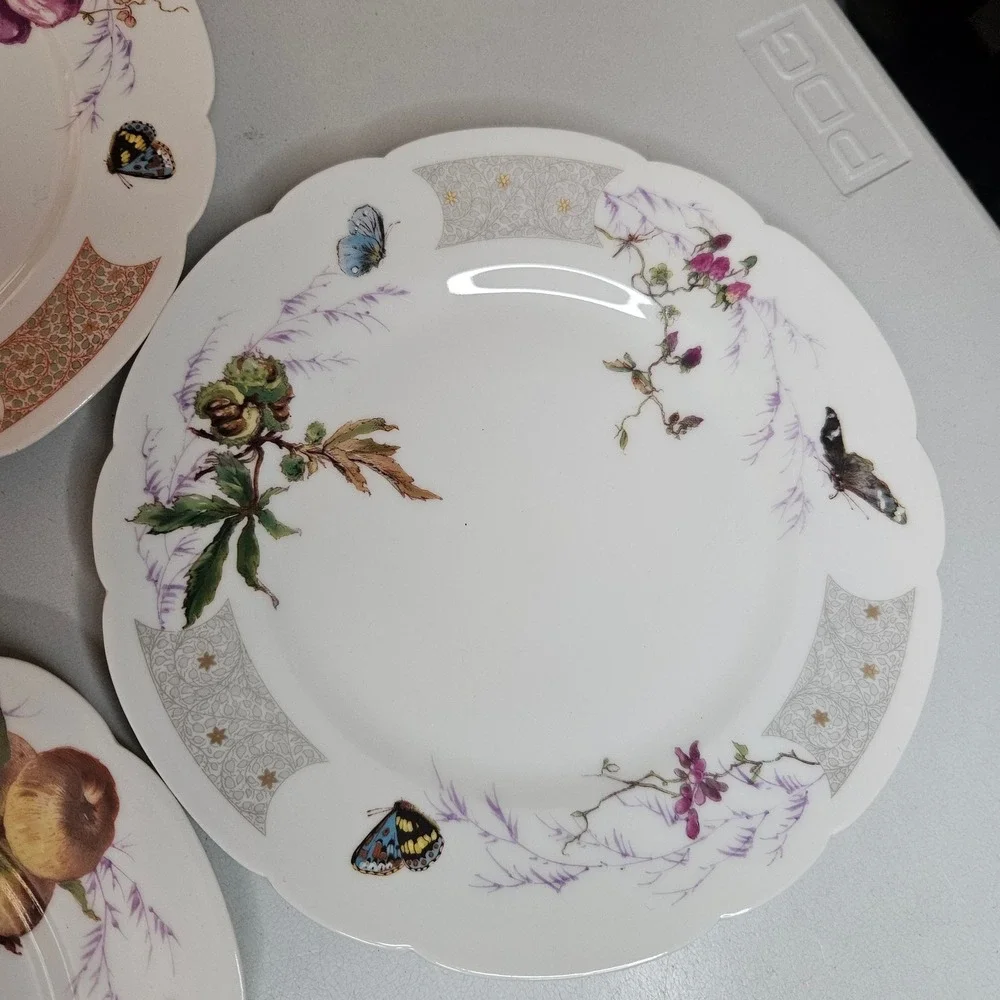 Antique Haviland & Co Limoges Meadow Visitors Luncheon Plates 5 pc Factory Decor